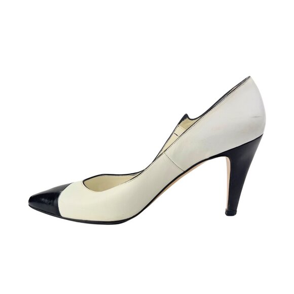 Vintage Kitten Heel Leather Pumps in Black and White - Picture 4 of 5
